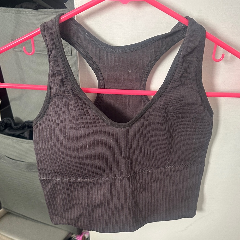 Women's Black Ribbed Sports Bra